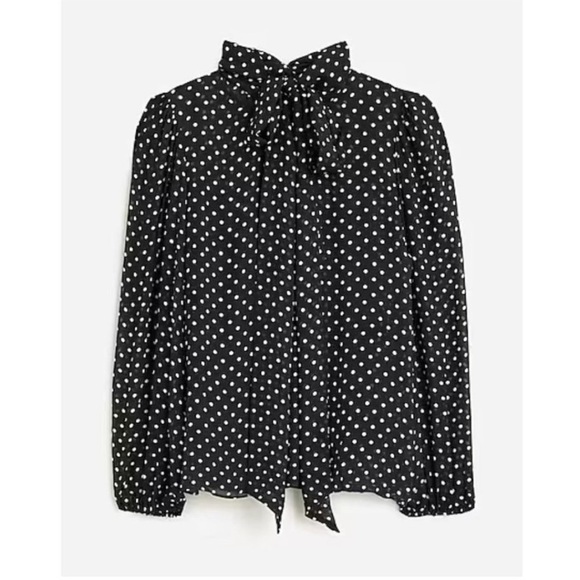 J. Crew Puff Sleeve Neck Tie Top in Lightweight Chiffon Polka Dot BV838 - Picture 2 of 8